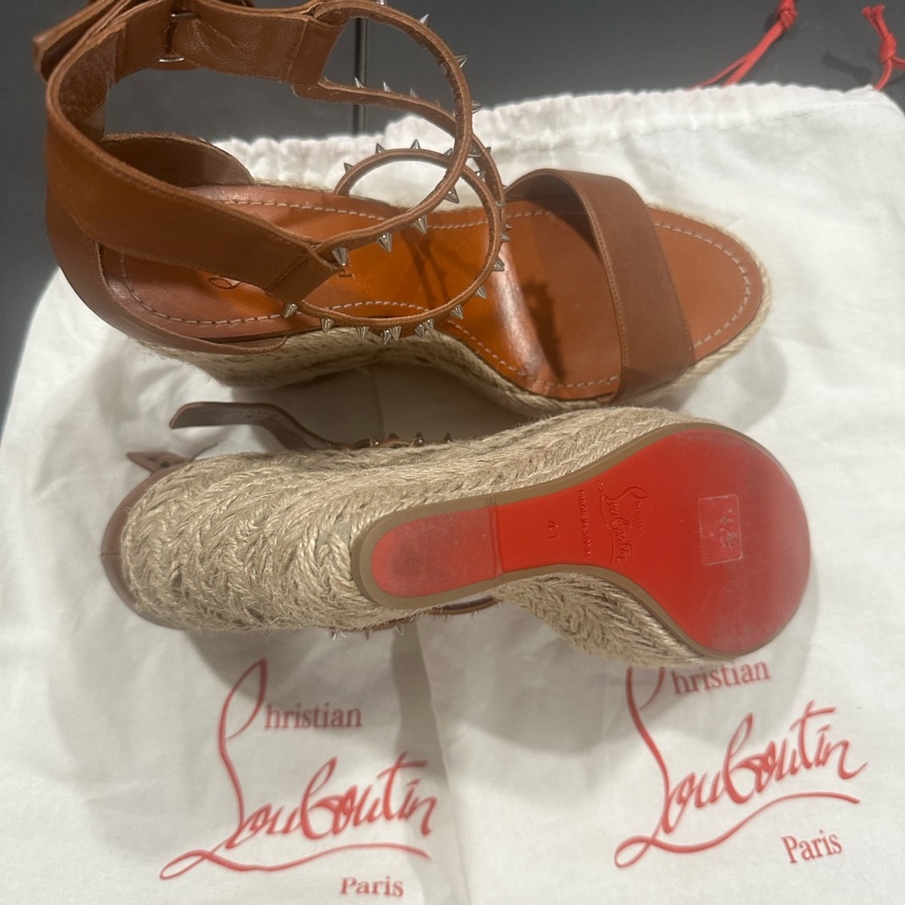 Christian Louboutin Brown Espadrille Wedge Shoes